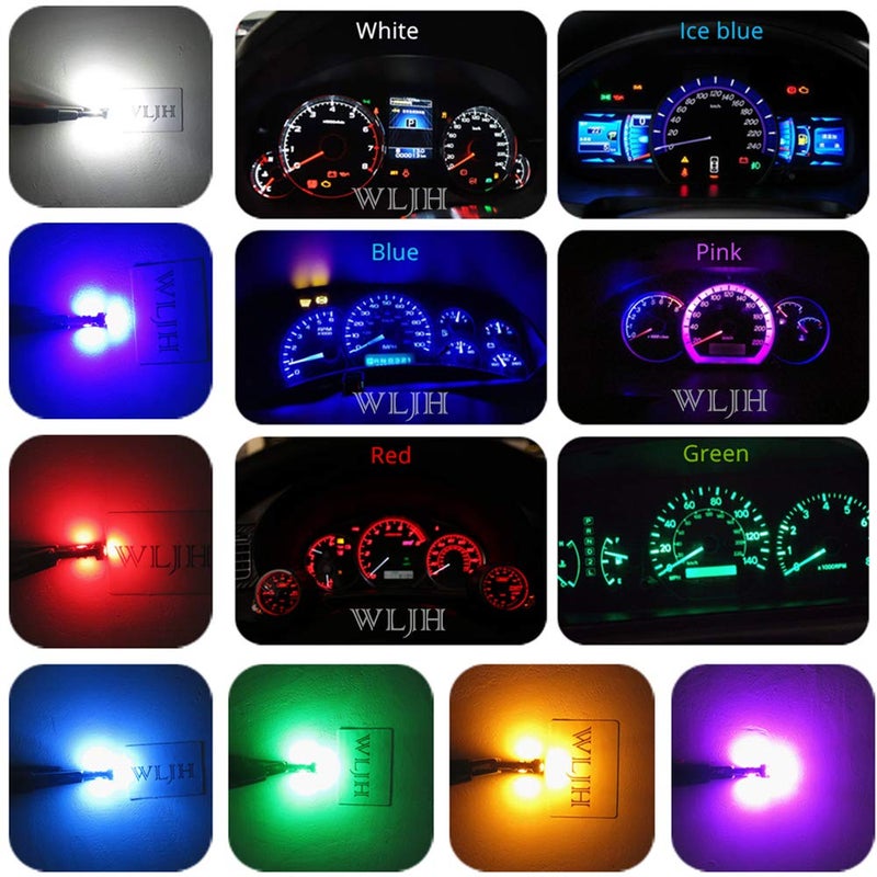 WLJH T5 Led Bulb Canbus Error Free Car Instrument Cluster Dashboard Led Dash Lights Bulb Replacement 74 2721 17 73 74 3030SMD 12V Interior Dome Light (Green,Pack of 6) - Image 3
